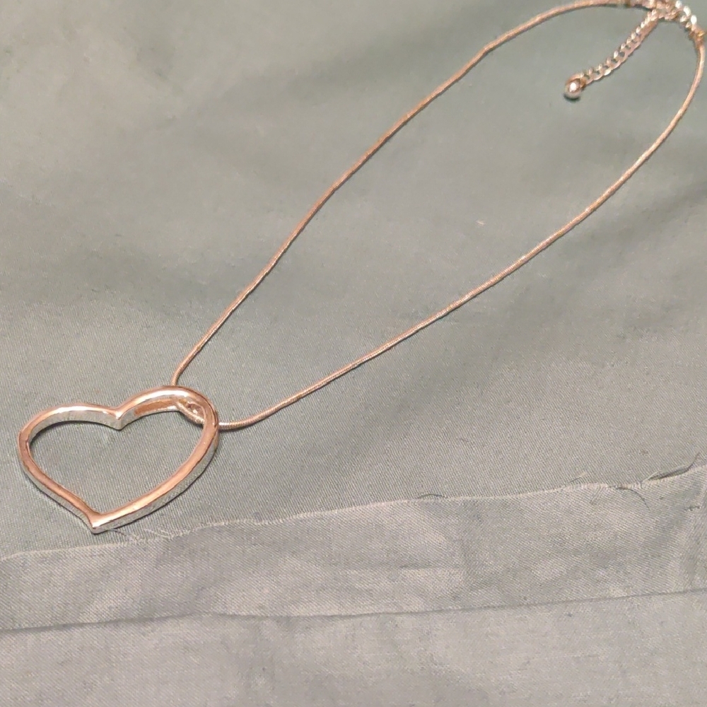 Vintage Silver Tone Sliding Open Heart Pendant Necklace